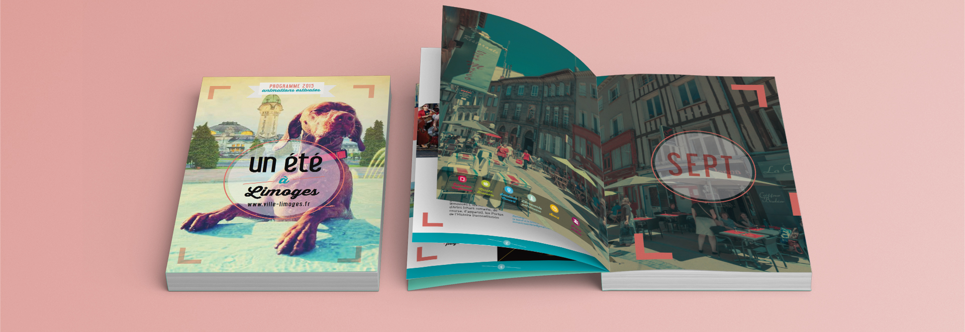 Couverture et double-page du guide Un été à Limoges